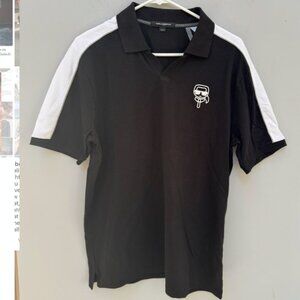Karl Lagerfeld Paris Black and White Polo Top in Medium